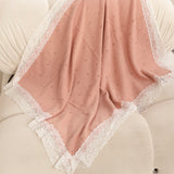 Dusky Pink Cotton Baby Shawl with Soft White Lace Trim