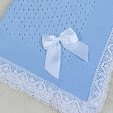 Baby's Lace Blue Shawl With White Trim