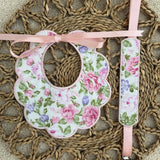 Baby Girls Flower Scallop Handmade Bib & Dummy Clip