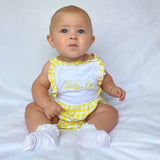 Girls Cotton Lemon Gingham Romper With Frills