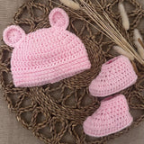 Perfect Little Thing - PRE ORDER Hand Made Aran Bear Hat and Booties Crochet - Pink