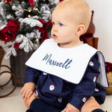 Personalised Boys Navy Santa Christmas Baby Romper with Oversized Bib Collar