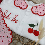 Baby Girls Cherrys Handmade Sleepsuit & Bib