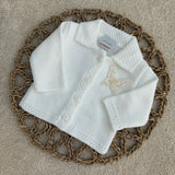 Personalised Lemon Butterfly Sparkle Knitted Baby Cardigan – white
