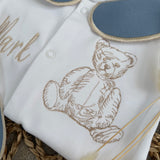 Boys Blue Bear Handmade Sleepsuit And Bib