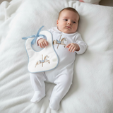 Baby Boys White Horse Sleepsuit & Bib Set