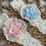 Baby Girls Cream Headband with a Pink Flower