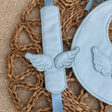 Handmade Baby Blue Angel Wings Bib & Dummy Clip Set | Luxury Spanish Fabric | Personalised | Made to Order