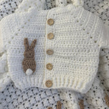Baby's Beige Bunny Rabbit Handmade Cardigan and Blanket Set