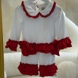 Girls White & Red Birthday Frilly Pyjamas