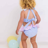 PERFECT LITTLE THING Girls Blue And Pink Frill Swimsuit