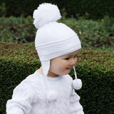 Emile Et Rose White Baby Bobble Hat with Ear Flaps