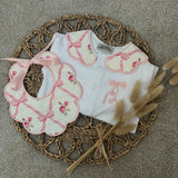 Baby Girls Pink Flower Print Handmade Sleepsuit and Bib
