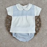 Boys Blue Stripe Cotton Top & Jam Pant
