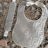 Baby's Beige inspired Bib & Dummy Clip Set