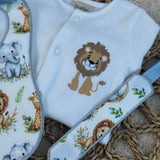 Personalised Safari Baby Sleepsuit Set with Bib & Dummy Clip