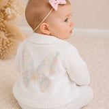 Personalised Lemon Butterfly Sparkle Knitted Baby Cardigan – white