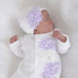 Baby Girls White & Lilac  Flower Baby Grow With Hat