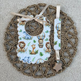 Luxury Handmade Lion ScallopedSafari Baby Bib & Dummy Clip Set (Zoo Animal Collection)
