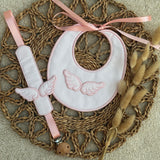 Handmade Baby Pink Angel Wings Bib & Dummy Clip Set | Luxury Spanish Fabric | Personalised | Made to Order