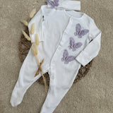 Baby Girls Lilac Butterfly Baby Grow With Hat