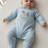 Baby Boys Blue Rocking Horse Sleepsuit