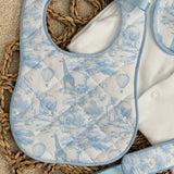 Boys Blue Quilted Safari Print Handmade Sleepsuit, Dummy Clip & Bib Set