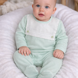 Baby Boys Mint Sleepsuit with Lace Bib