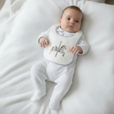 Baby Boys White Horse Sleepsuit & Bib Set