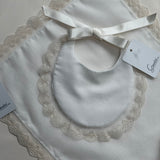 Granlei Spanish Lace Bib & Muslin Set – Ivory | Traditional Baby Gift
