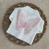 Personalised Pink Butterfly Sparkle Knitted Baby Cardigan – white