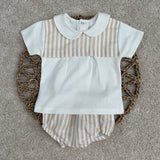 Boys Beige Stripe Cotton Top & Jam Pant