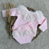 Baby Girls Pink Lacey Knitted Jam Set