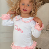Girls White & Pink Personalised Frilly Pyjamas