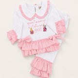 Girls White & Pink Princess Frilly Pyjamas