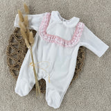 Baby Girls White Frill Velour Sleepsuit