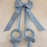 Handmade Blue Crochet Dummy Decoration with Satin Bow – Luxury Pram, Crib & Nursery Accessory