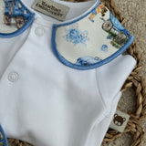 Baby Boys Blue Vardo Handmade Baby grow and Bib