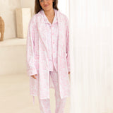 Luxury Pink Safari Toile Women’s Summer Dressing Gown – Lightweight Cotton Robe
