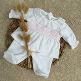 Baby Girl’s Evie White & Pink Smocked 2 Piece