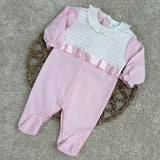 Baby Girls Pink Ribbon Sleepsuit
