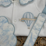 Girls Blue Safari Print Handmade Sleepsuit, Dummy Clip & Bib Set