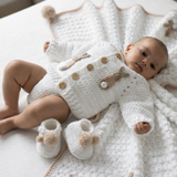 Baby's Beige Bunny Rabbit Handmade Cardigan and Blanket Set