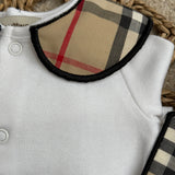 Baby’s Unisex Checked inspired Handmade Sleepsuit, Bib & Dummy Clip Set