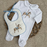 Baby Boys White Horse Sleepsuit & Bib Set