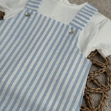 Boys Blue Stripe Linen Dungarees and Top