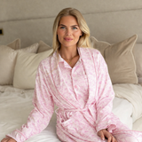 PRE ORDER Luxury Pink Safari Toile Women’s Summer Dressing Gown – Lightweight Cotton Robe