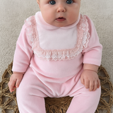 Baby Girls Pink Frill Velour Sleepsuit