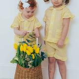 Perfect Little Thing Girls Personalised Lemon Stripe Seesucker Pyjamas