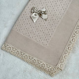 Baby's Lace Light Beige Shawl With Beige Trim